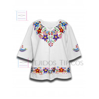 Blusa Colorín de Algodón Color Blanco, Talla Grande