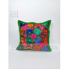 Cojín De Chiapas Bordado De Flores Color Verde 
