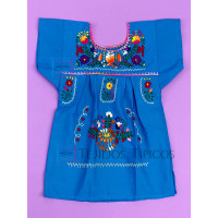 Vestido Bordado  Multicolor niña Algodón Color Azul Turquesa,Talla 1