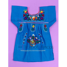 Vestido Bordado  Multicolor niña Algodón Color Azul Turquesa,Talla 1