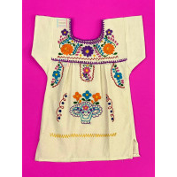 Vestido Bordado  Multicolor niña Color algodón  natural,Talla 0