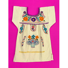 Vestido Bordado  Multicolor niña Color algodón  natural,Talla 0