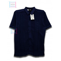 Guayabera de Lino Seda Manga Corta Talla 42 Color Azul Marino