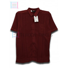 Guayabera de Lino Seda Manga Corta Talla 46 Color Vino