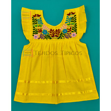 Vestido  Bordado de niña modelo Julia, Color Amarillo,Talla 1.