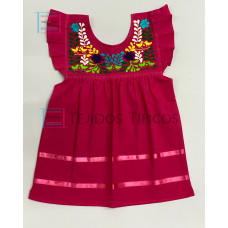 Vestido  Bordado de niña modelo Julia, Color Rosa Fiusha,Talla 1.