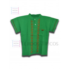Camisa Bordada Chiapas de Algodón Color Verde Bandera,Talla 10