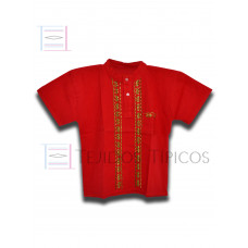 Camisa Bordada Chiapas de Algodón Color Rojo,Talla 10