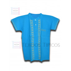 Camisa Bordada Chiapas de Algodón Color Azul Turquesa,Talla 10