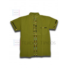 Camisa Mateo con Aplicación de Algodón Color Verde Militar,Talla 10