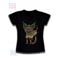 Playera de Dama Cuello V Chihuahua Alebrije Talla Chica ( CH )