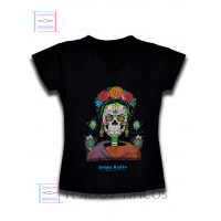 Playera de Dama Cuello V Frida Craneo Talla Doble Extra Grande ( XXL ) Playera de Dama Cuello V Frida Craneo Talla Doble Extra Grande ( XXL )