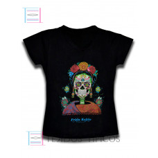 Playera de Dama Cuello V Frida Craneo Talla Grande ( L )