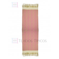 Rebozo Artesanal Base Beige Trama Rosa 75 cm x 2.00 metros 