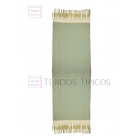 Rebozo Artesanal Base Beige Trama Turquesa 75 cm x 2.00 metros 