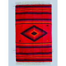Sarape Extra de Algodón Tamaño 1.65 x 2.50 m Diseño Diamante Fondo Rojo Con Sombra Natural Roja 