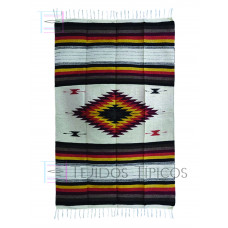 Sarape Mediano de Algodón Tamaño 1.25 x 2.00 m Diseño Diamante Fondo Hueso Sombra Cafés