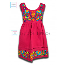 Vestido Margarita de Algodón Color Rosa Mexicano,Talla 2