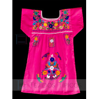 Vestido Bordado  Multicolor Niña  Color Rosa Fiusha, Talla 2