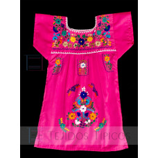 Vestido Bordado  Multicolor Niña  Color Rosa Fiusha, Talla 2
