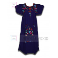 Vestido Bordado Multicolor Color Azul Marino, Talla Standard.