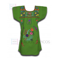 Vestido Bordado  Multicolor Color Verde Bandera,Talla 0