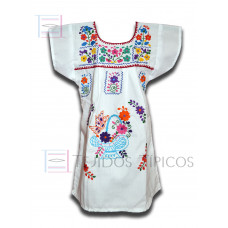Vestido Bordado multicolor niña  Color Blanco, Talla 10.