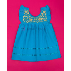 Vestido Bordado de Niña Modelo Julia , Color Azul Turquesa,Talla 2 Vestido Bordado de Niña Modelo Julia , Color Azul Turquesa,Talla 2
