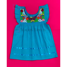 Vestido Bordado de Niña Modelo Julia , Color Azul Turquesa,Talla 2 Vestido Bordado de Niña Modelo Julia , Color Azul Turquesa,Talla 2