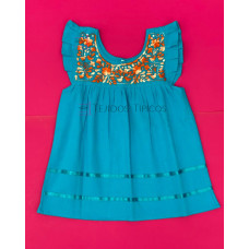 Vestido Bordado de Niña Modelo Julia , Color Azul Turquesa,Talla 2