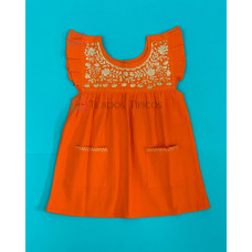 Vestido Bordado de Niña Modelo Julia , Color Naranja,Talla 2