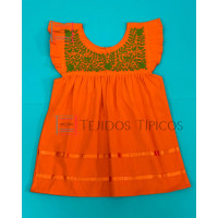 Vestido Bordado de Niña Modelo Julia , Color Naranja,Talla 2